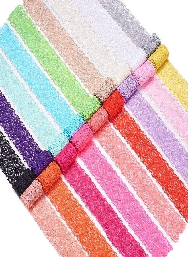 بينيكريت قماش دانتيل مطاطي من بينيكريت، 18 ياردة، عرض 1.57 بوصة، دانتيل تزييني لأطواق الرأس، وأربطة الساق، وصنع باقات الزفاف - 18 لونًا، ياردة واحدة لكل لون - Image 1